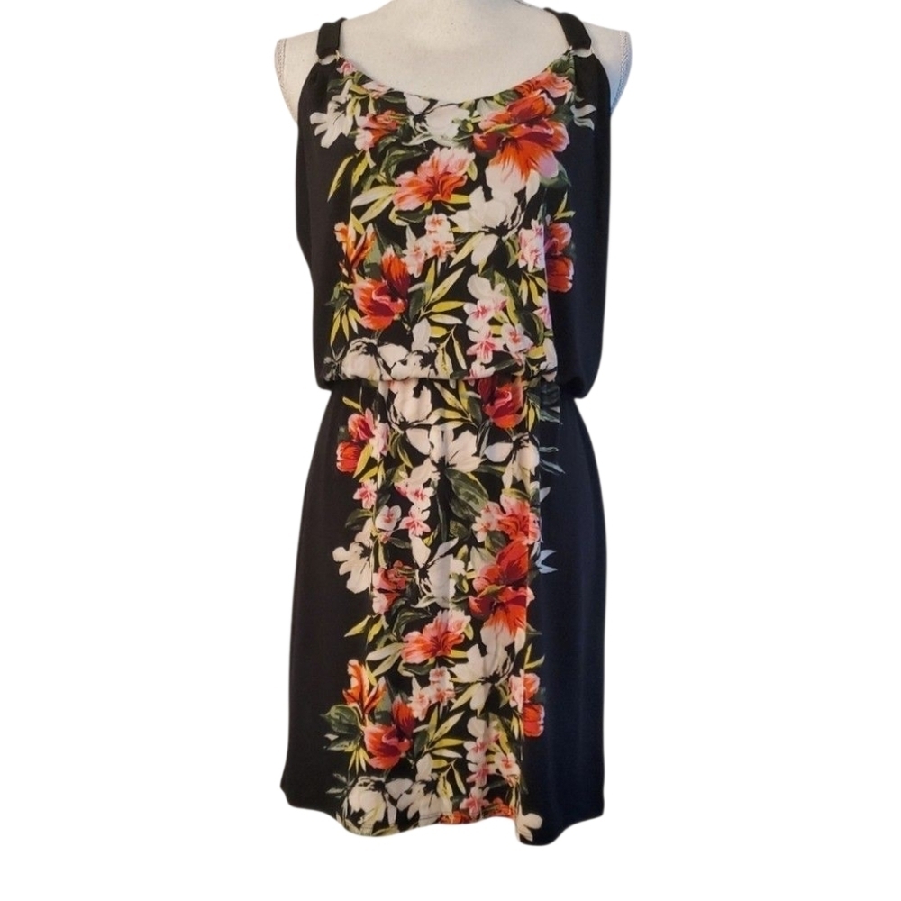 White House Black Market Sleeveless Tropical Floral Print Racerback Dress Size S
